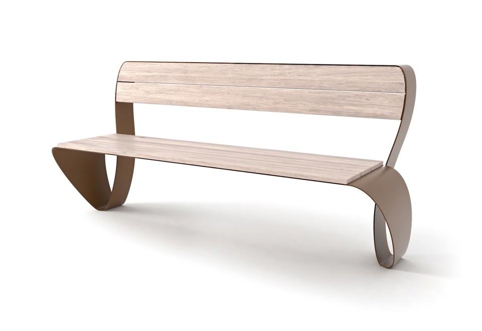 prima foto FLUXUS Panchina in acciaio e legno con schienale