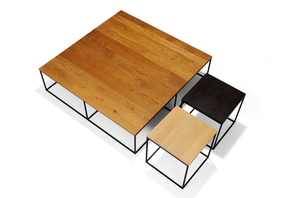 seconda foto LOG Tavolino da caffè quadrato in acciaio e legno