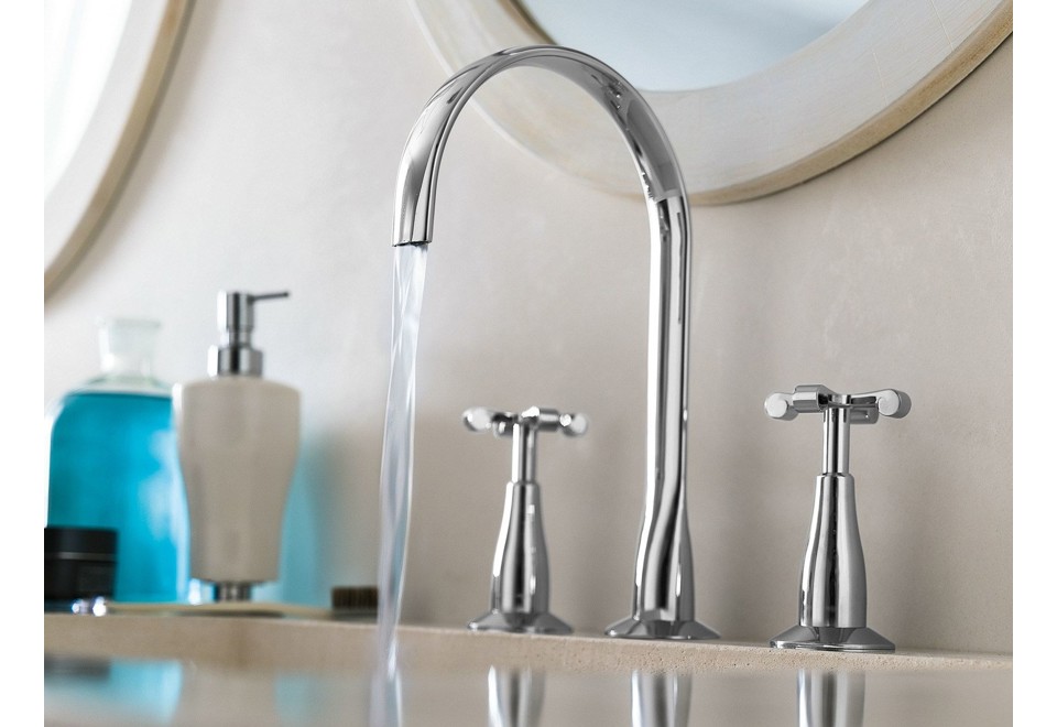 Rubinetto Bagno 3 Fori Oro Spazzolato Hoimpro - Design A Cascata Con Scarico Pop-Up Incluso