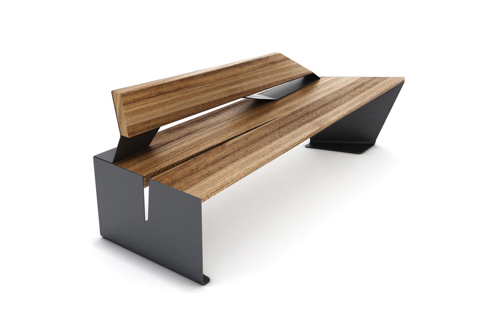 prima foto CEKTA Panchina modulare in acciaio e legno con schienale