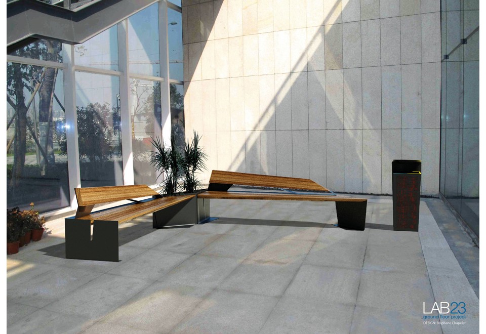 seconda foto CEKTA Panchina modulare in acciaio e legno con schienale