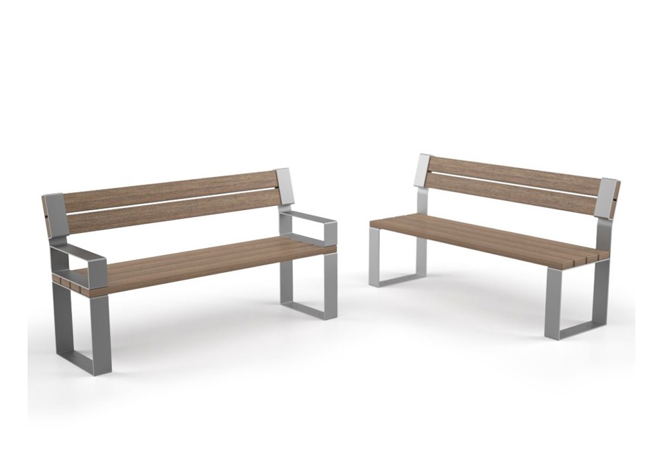 prima foto EIGHT Panchina in acciaio e legno con schienale