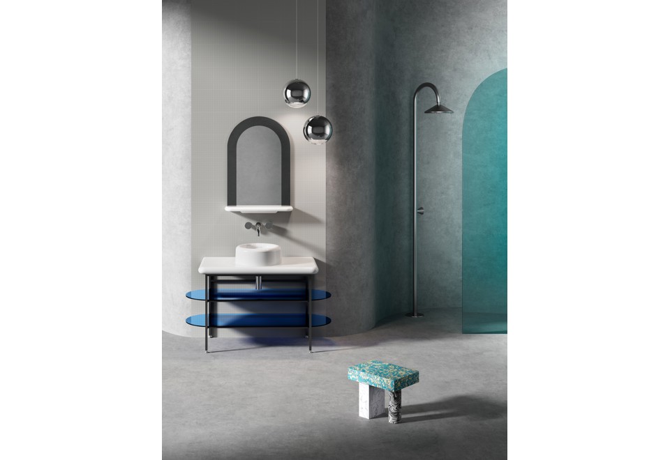 terza foto LIQUID Mobile lavabo da terra singolo con lavabo integrato