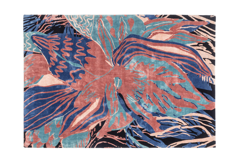 prima foto PSYCHEDELIC FLOWER Tappeto a fiori fatto a mano rettangolare