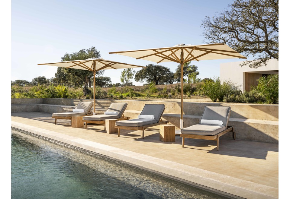 terza foto NOA Lettino da giardino reclinabile in teak con ruote