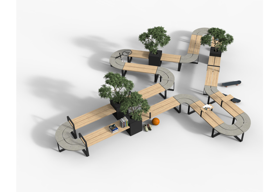 seconda foto CENTRAL Panchina modulare in acciaio e legno