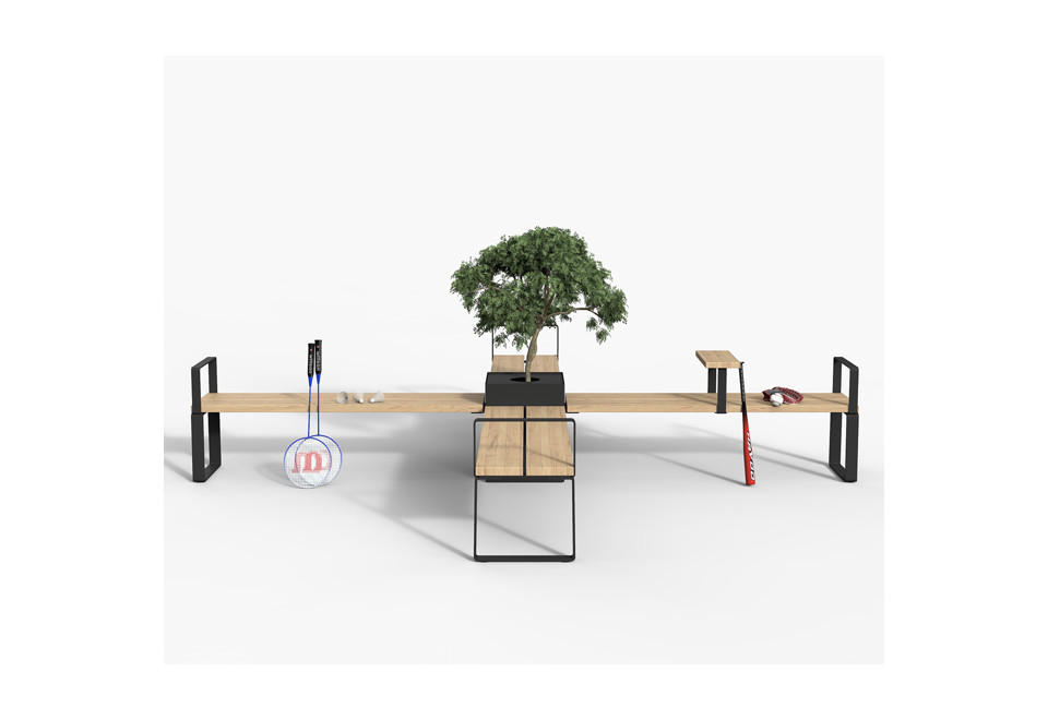 terza foto CENTRAL Panchina modulare in acciaio e legno