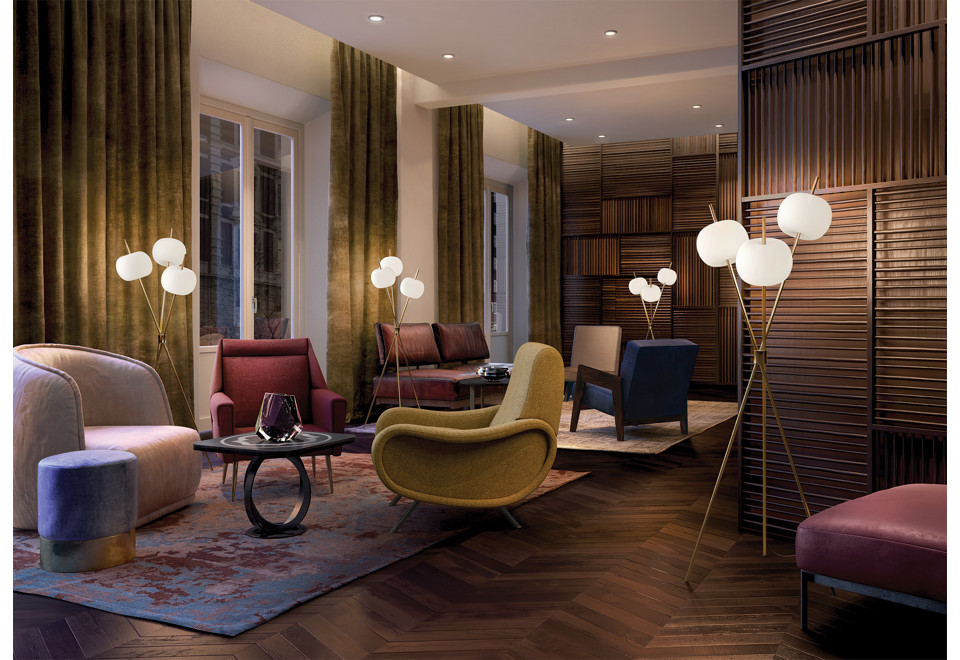 seconda foto KUSHI Lampada da terra in vetro opale