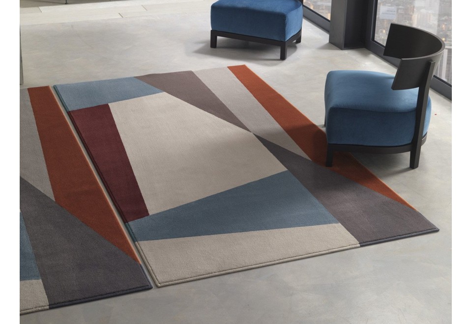 prima foto SPLIT Tappeto fatto a mano rettangolare in poliammide a motivi geometrici
