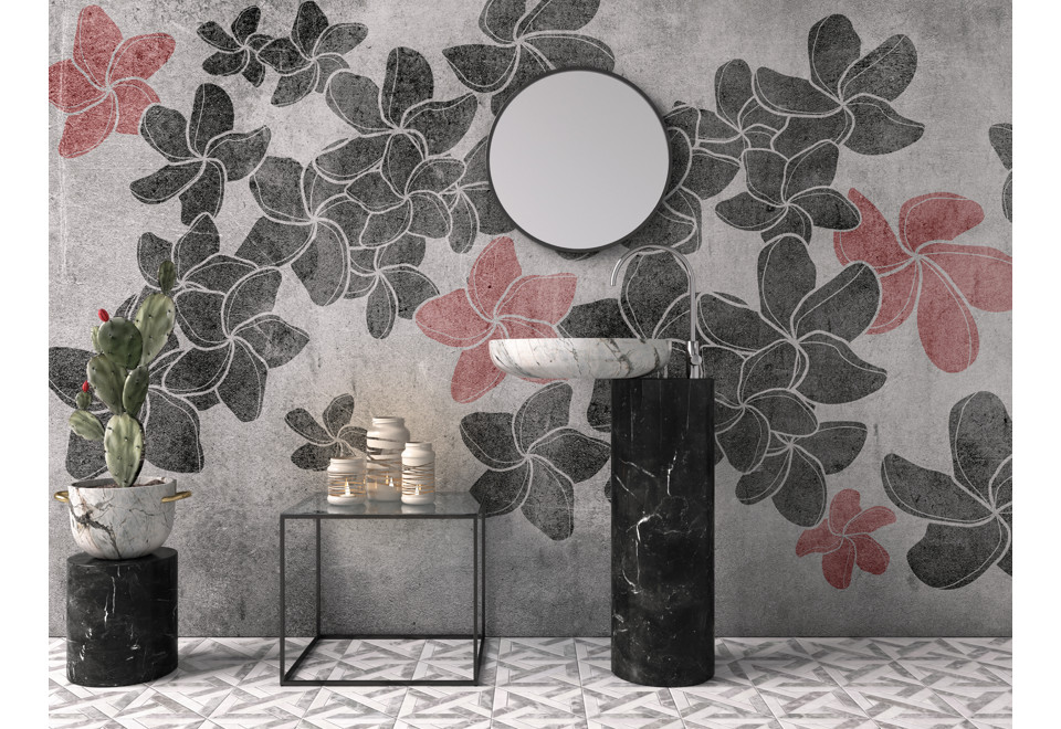 terza foto FRANGIPANI Carta da parati lavabile in vinile con motivi floreali