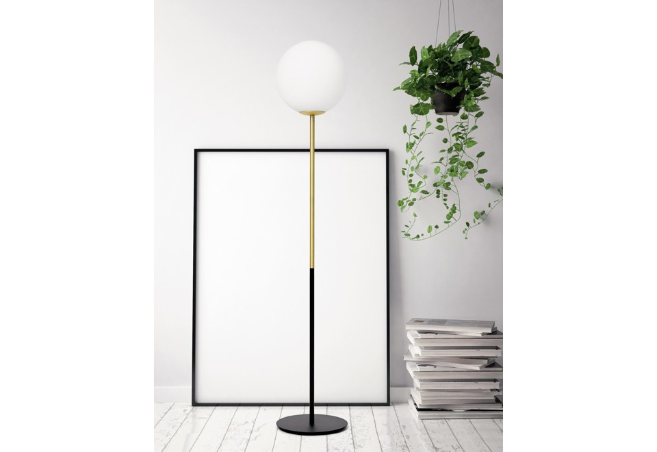 terza foto JUGEN Lampada da terra in vetro opale e metallo con dimmer