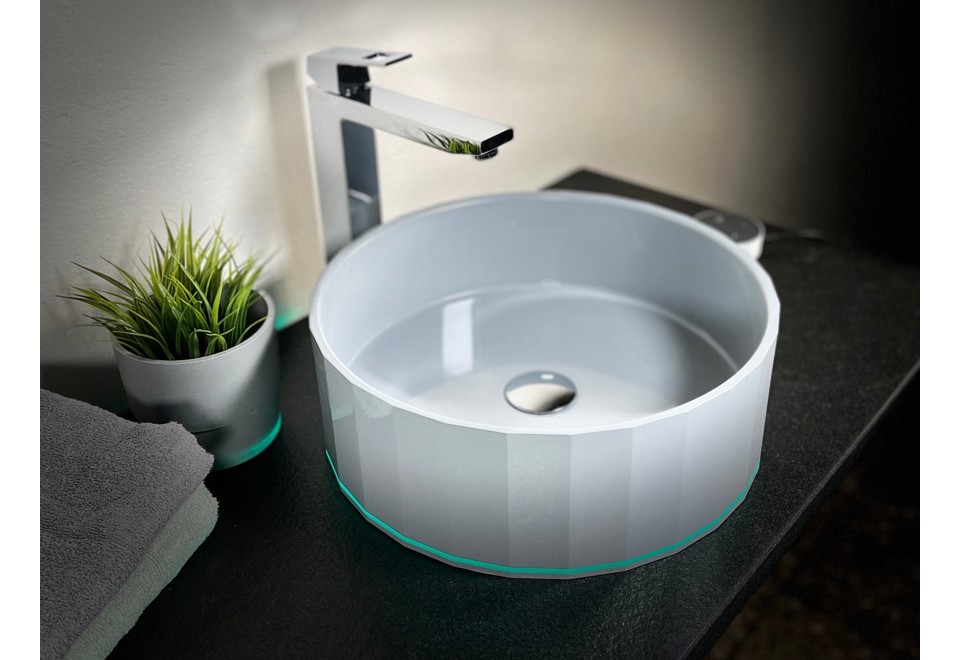 prima foto POLYGON GREY Lavabo rotondo in quarzo composito con illuminazione a LED