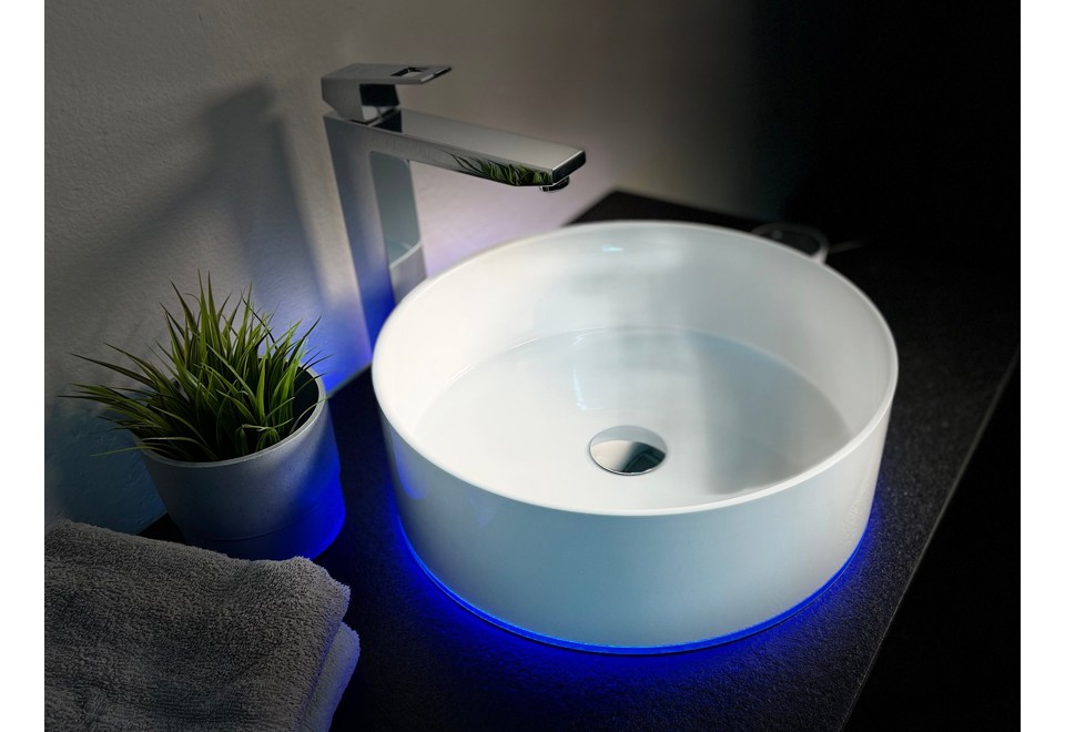 prima foto ROUND WHITE Lavabo rotondo in quarzo composito con illuminazione a LED
