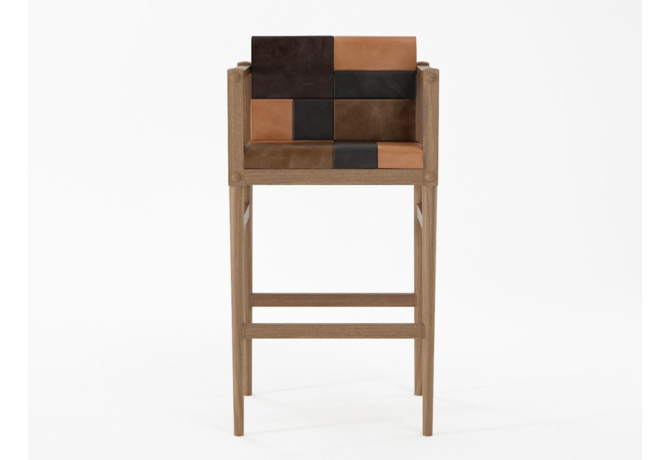 seconda foto KATCHWORK Sgabello da bar in legno massello con braccioli