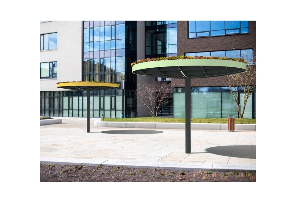 prima foto PIN GREEN Pensilina multifunzionale in acciaio zincato con illuminazione