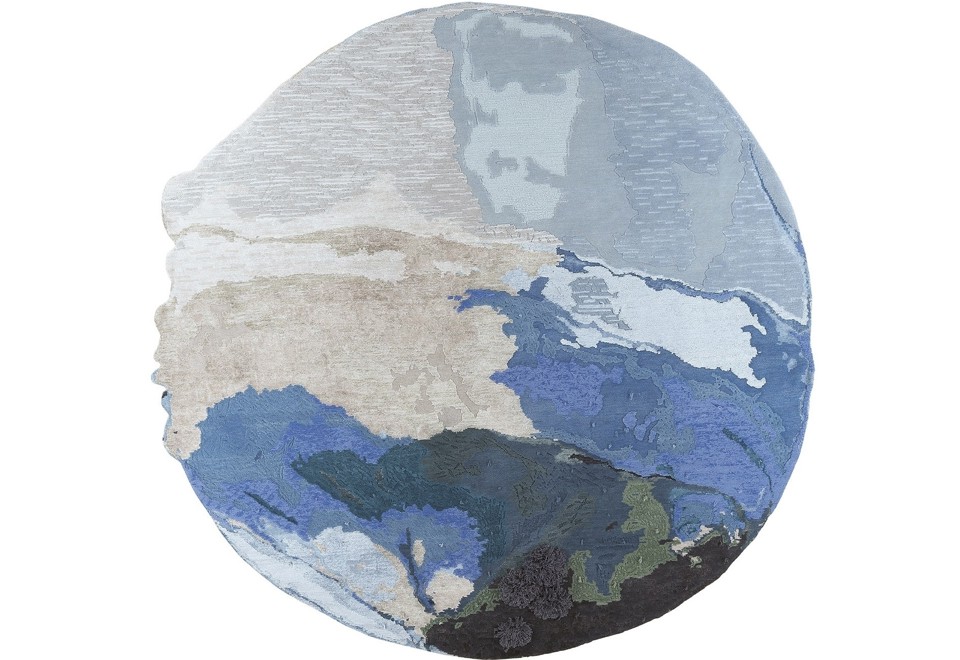 prima foto TACTILE BLUE Tappeto fatto a mano in lana, seta di bambù, viscosa e iuta