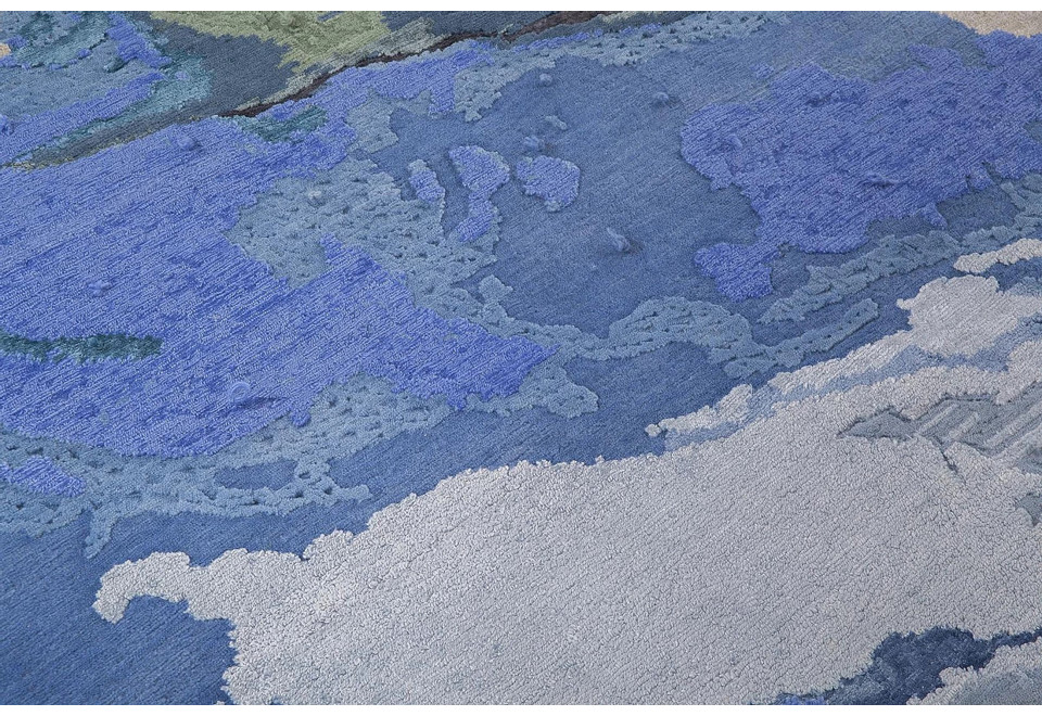 seconda foto TACTILE BLUE Tappeto fatto a mano in lana, seta di bambù, viscosa e iuta