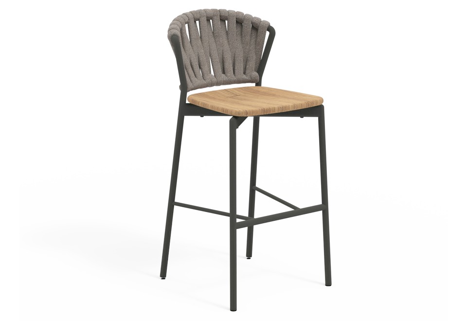 prima foto PIPER 250 Sgabello alto in alluminio e teak