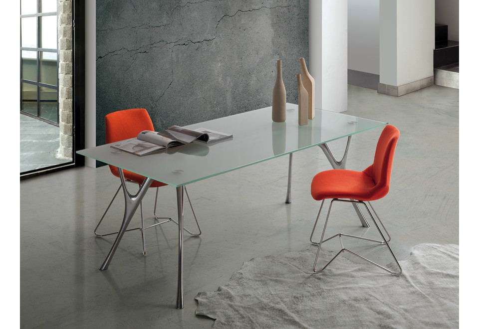 prima foto PEGASO Tavolo rettangolare in acciaio e vetro