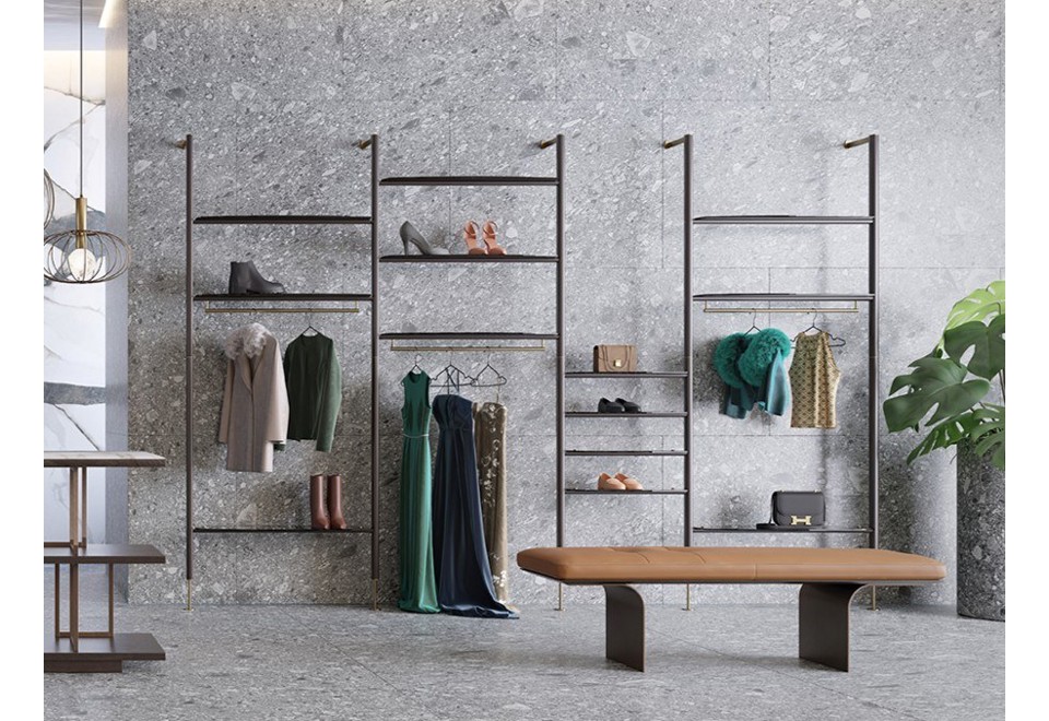 prima foto NIMA Libreria a parete in legno e vetro