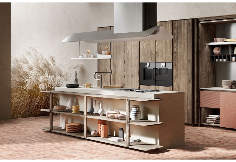 terza foto PINEA Cucina in frassino e graphic concreto con isola
