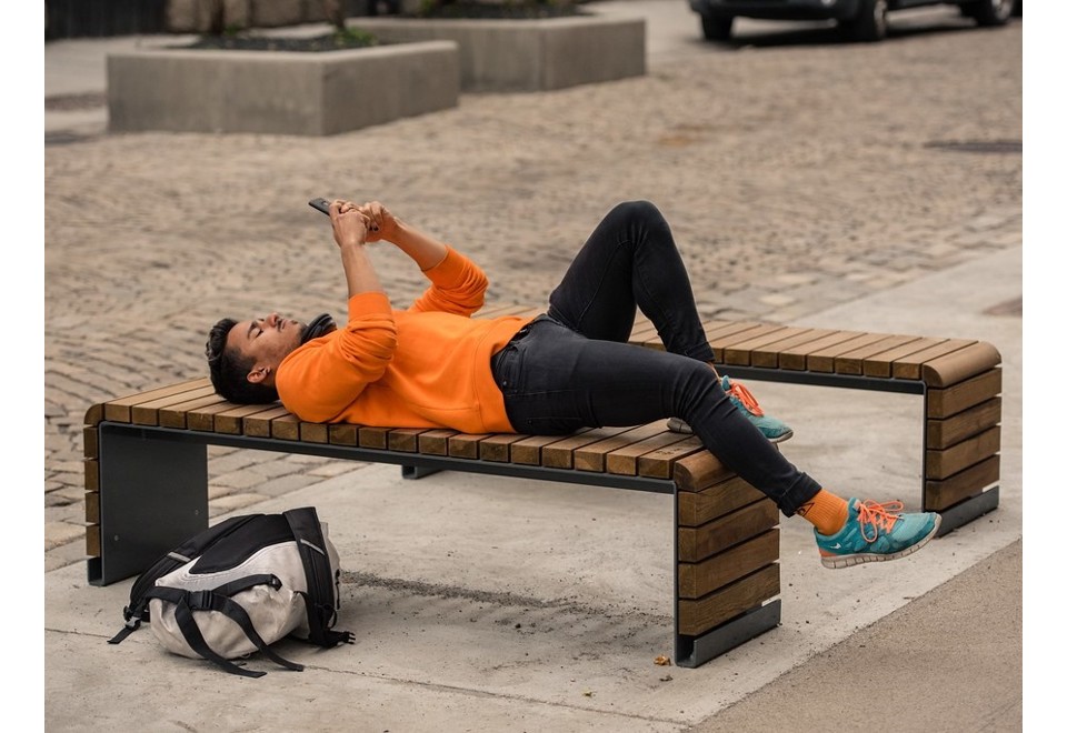 terza foto MOVE Panchina in acciaio e legno senza schienale