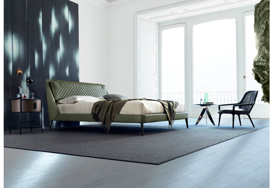 seconda foto CHELSEA Letto in pelle con testiera imbottita