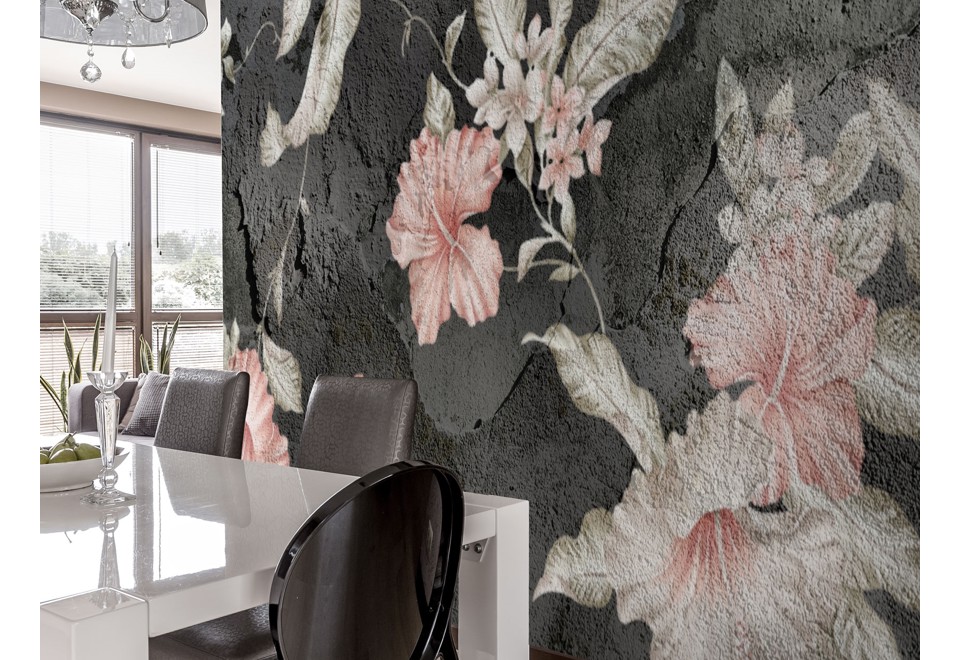 prima foto FIORI SU CENERE Carta da parati lavabile in vinile