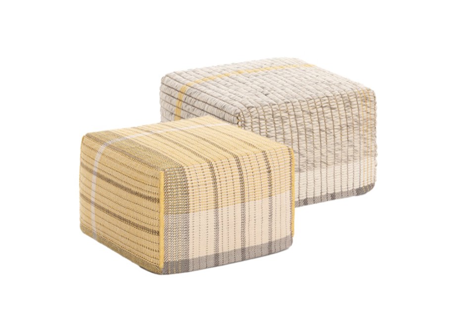 prima foto REVERSIBLE YELLOW Pouf quadrato in lana, lino e cotone