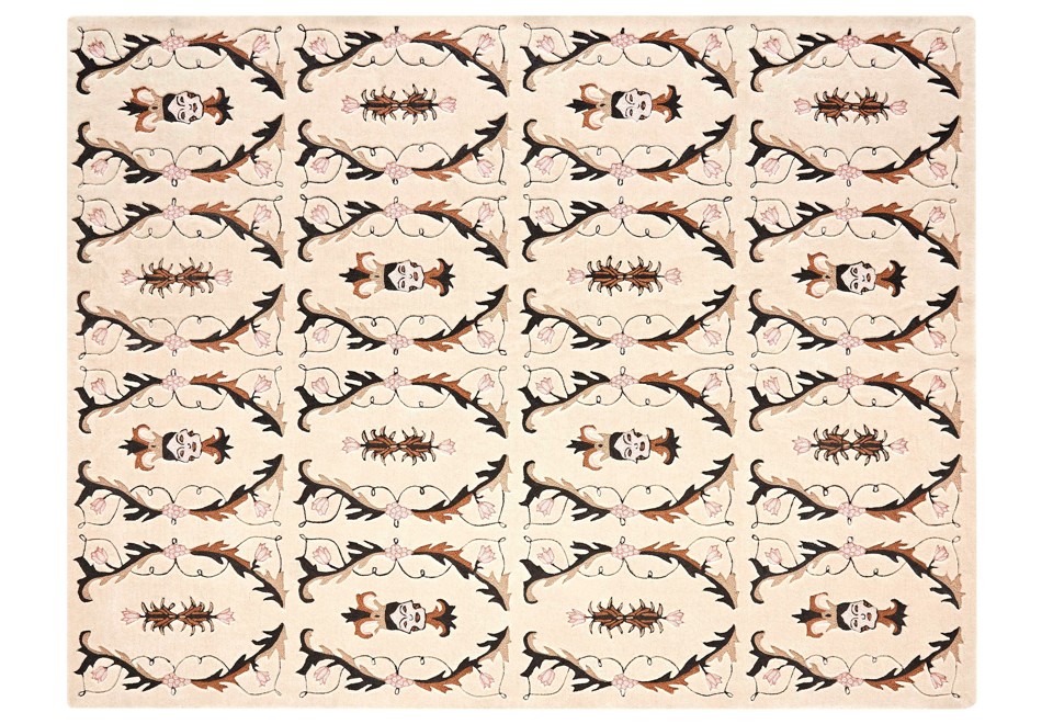 prima foto MEDIEVAL FACES Tappeto a motivi fatto a mano rettangolare in lana