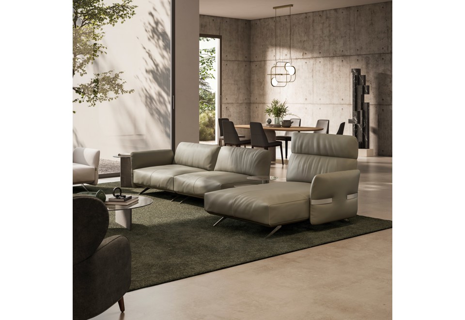 terza foto PABLO Divano componibile in pelle e tessuto