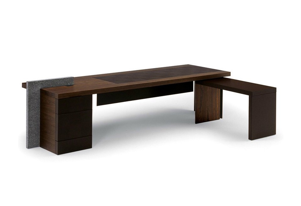 prima foto H_O DESK Scrivania direzionale rettangolare in legno con cassetti