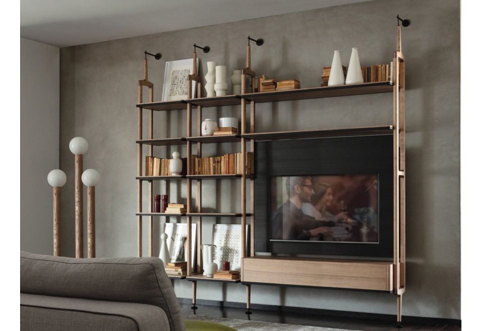 prima foto ARIA Libreria a parete in frassino con porta tv