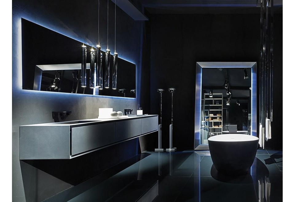 prima foto K.ONE Mobile lavabo sospeso doppio in cemento nero