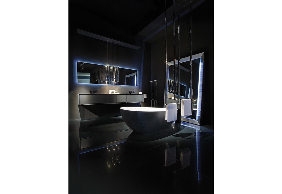 terza foto K.ONE Mobile lavabo sospeso doppio in cemento nero
