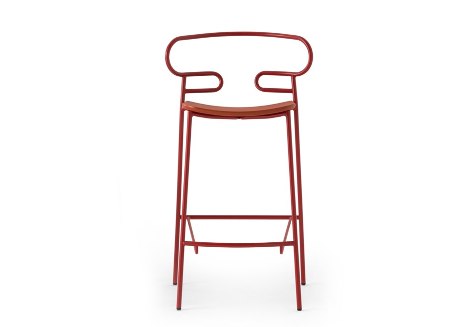 terza foto GENOA Sgabello in metallo e poliuretano con poggiapiedi