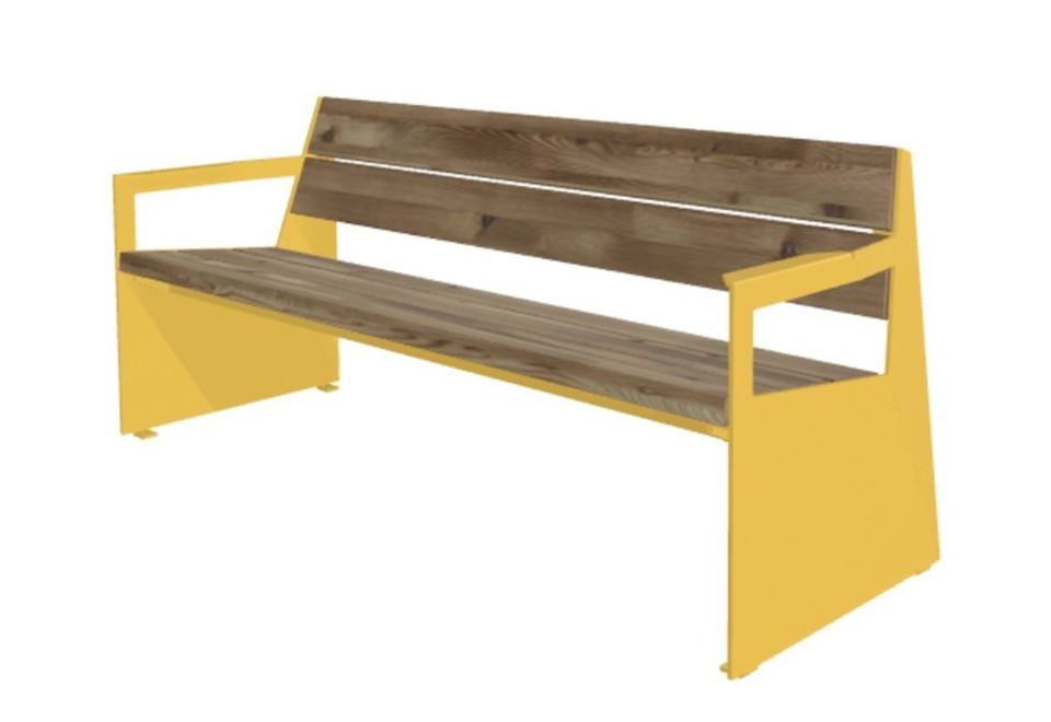 prima foto BLOC SEAT WITH ARMREST Panchina in acciaio e legno con braccioli