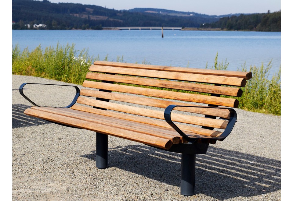 prima foto URBAN Panchina in acciaio e legno con braccioli