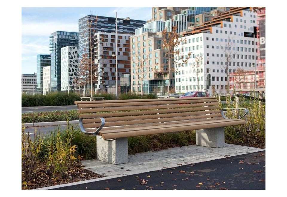 seconda foto URBAN Panchina in acciaio e legno con braccioli