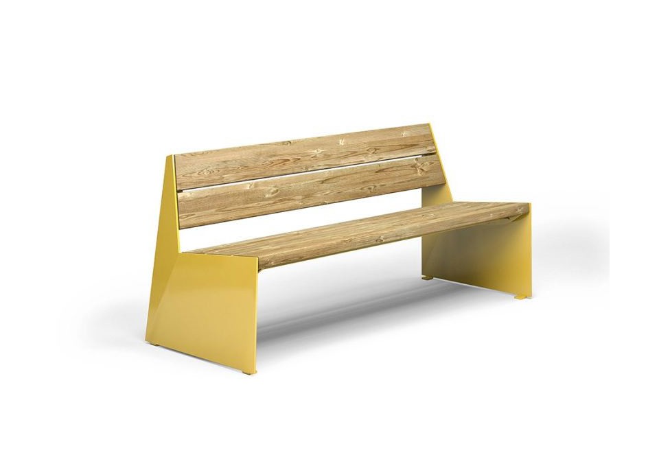 prima foto BLOC SEAT Panchina in acciaio e legno con schienale