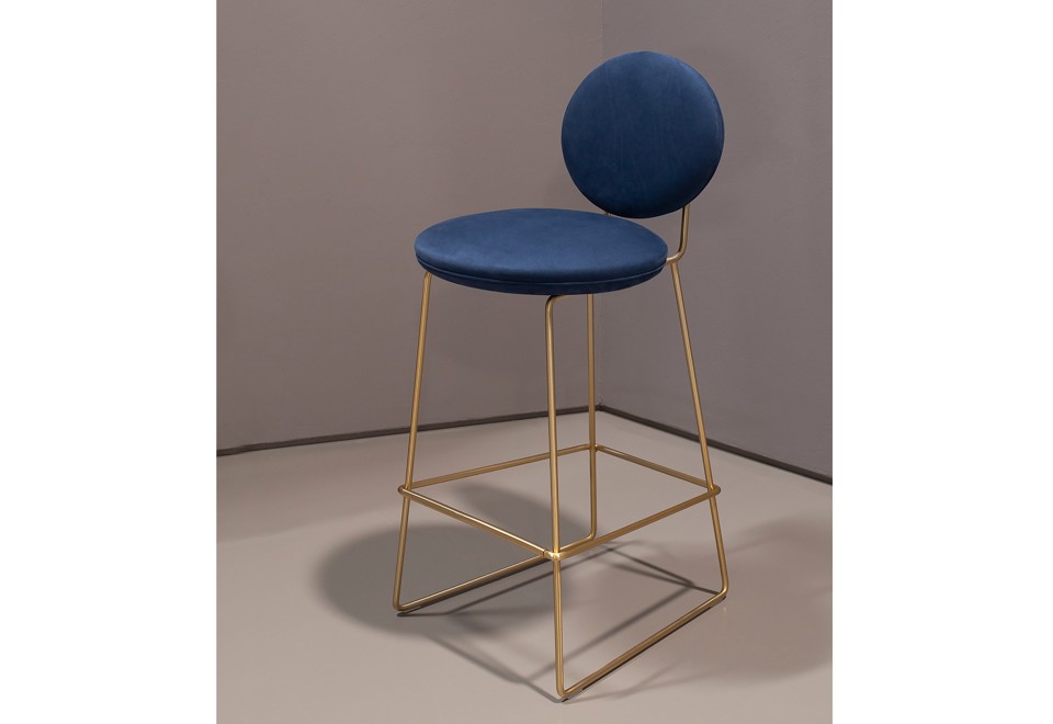 prima foto GEMMA Sgabello alto imbottito in pelle in stile moderno con poggiapiedi