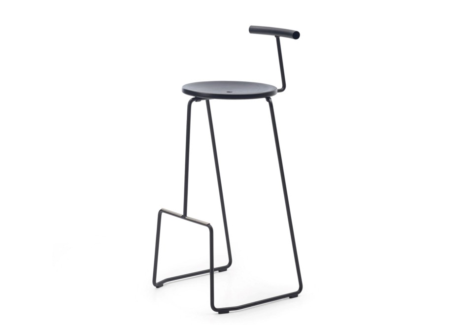 terza foto TIKI BAR STOOL Sgabello alto in acciaio a slitta con schienale