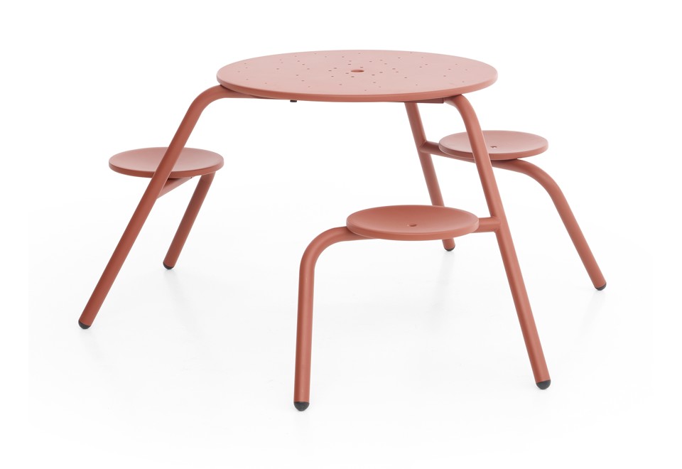 prima foto VIRUS 3 SEATER Tavolo da picnic rotondo in metallo con sedie integrate