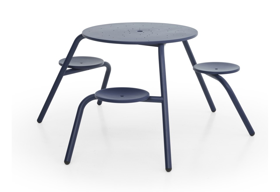 seconda foto VIRUS 3 SEATER Tavolo da picnic rotondo in metallo con sedie integrate