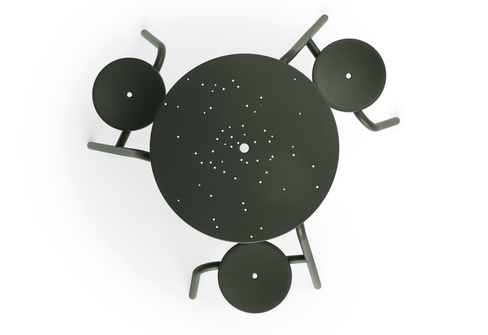 terza foto VIRUS 3 SEATER Tavolo da picnic rotondo in metallo con sedie integrate
