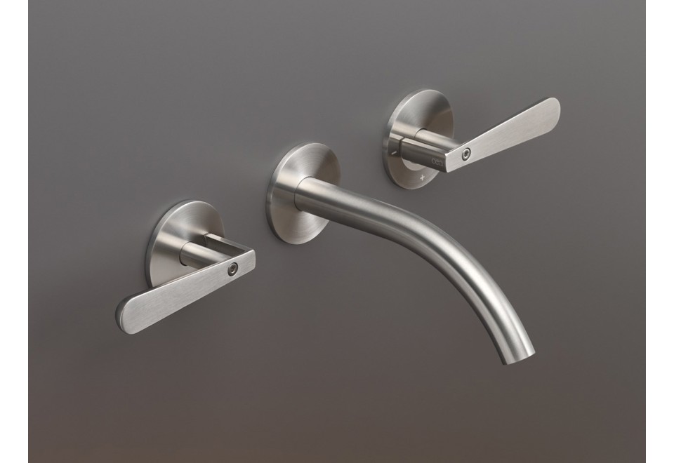 prima foto LUTEZIA 02 Rubinetto per lavabo a 3 fori a muro in acciaio inox