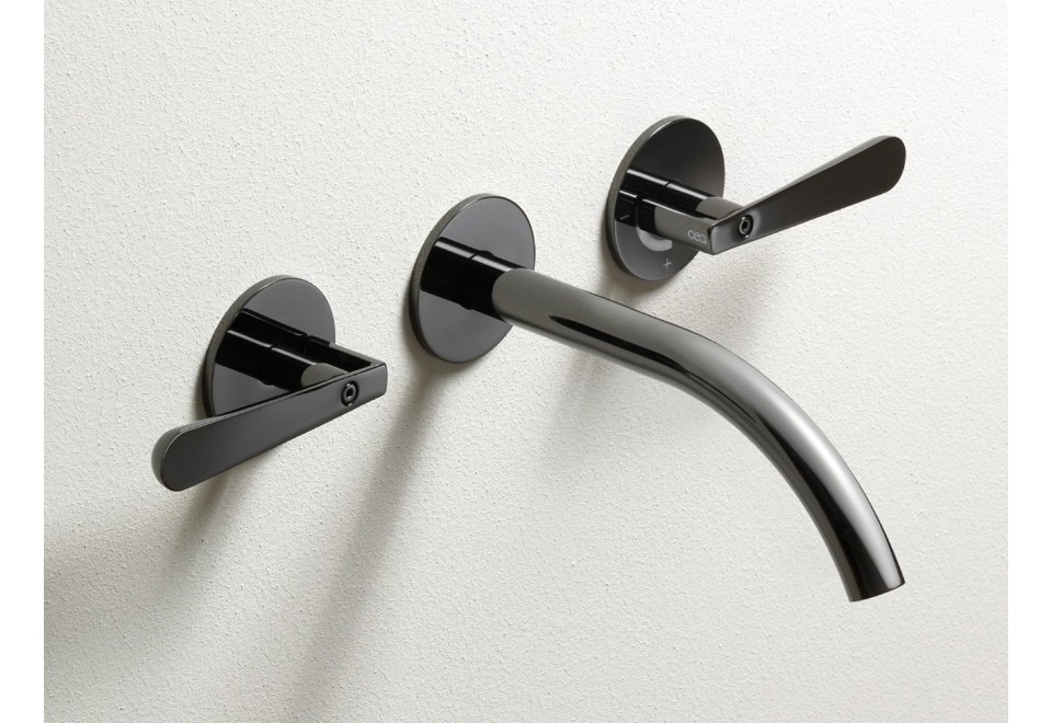 terza foto LUTEZIA 02 Rubinetto per lavabo a 3 fori a muro in acciaio inox