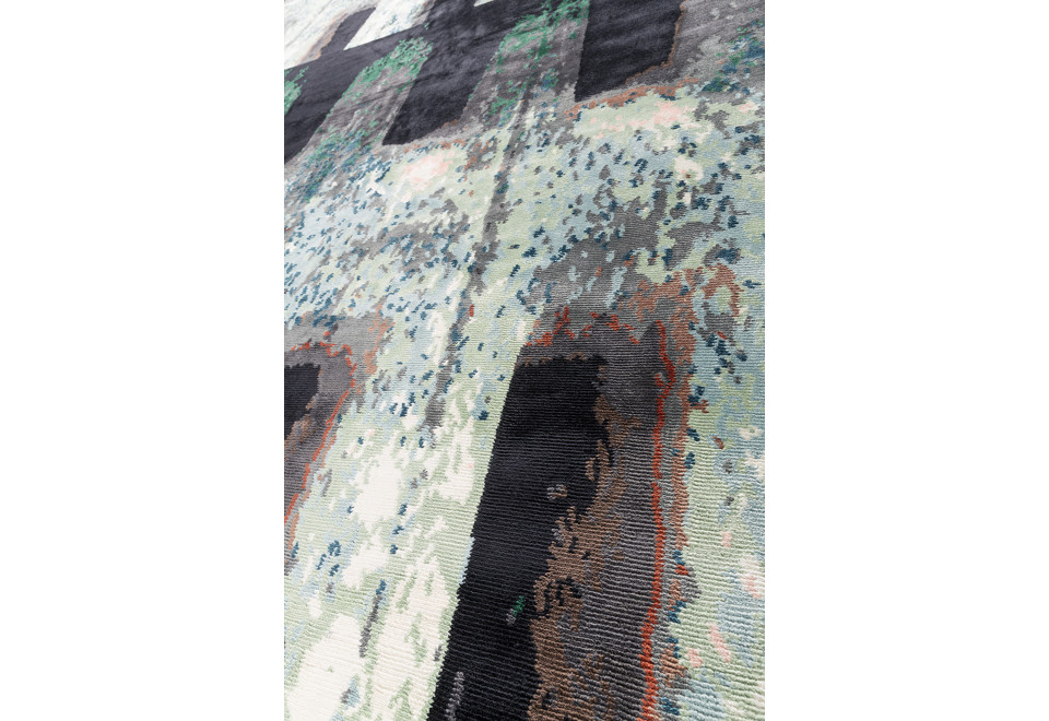 seconda foto SOLAR COMB Tappeto rettangolare fatto a mano in seta vegetale