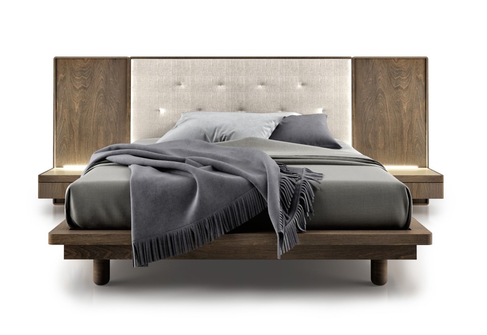 prima foto SURFACE Letto con comodini integrati con testiera capitonné