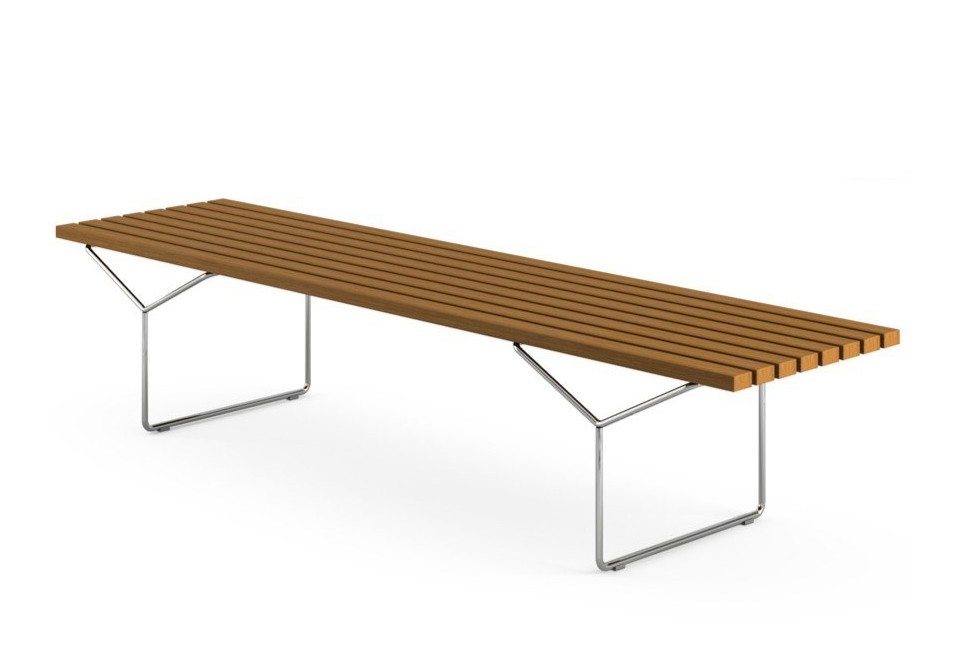 seconda foto BERTOIA Panca da giardino in acciaio e teak